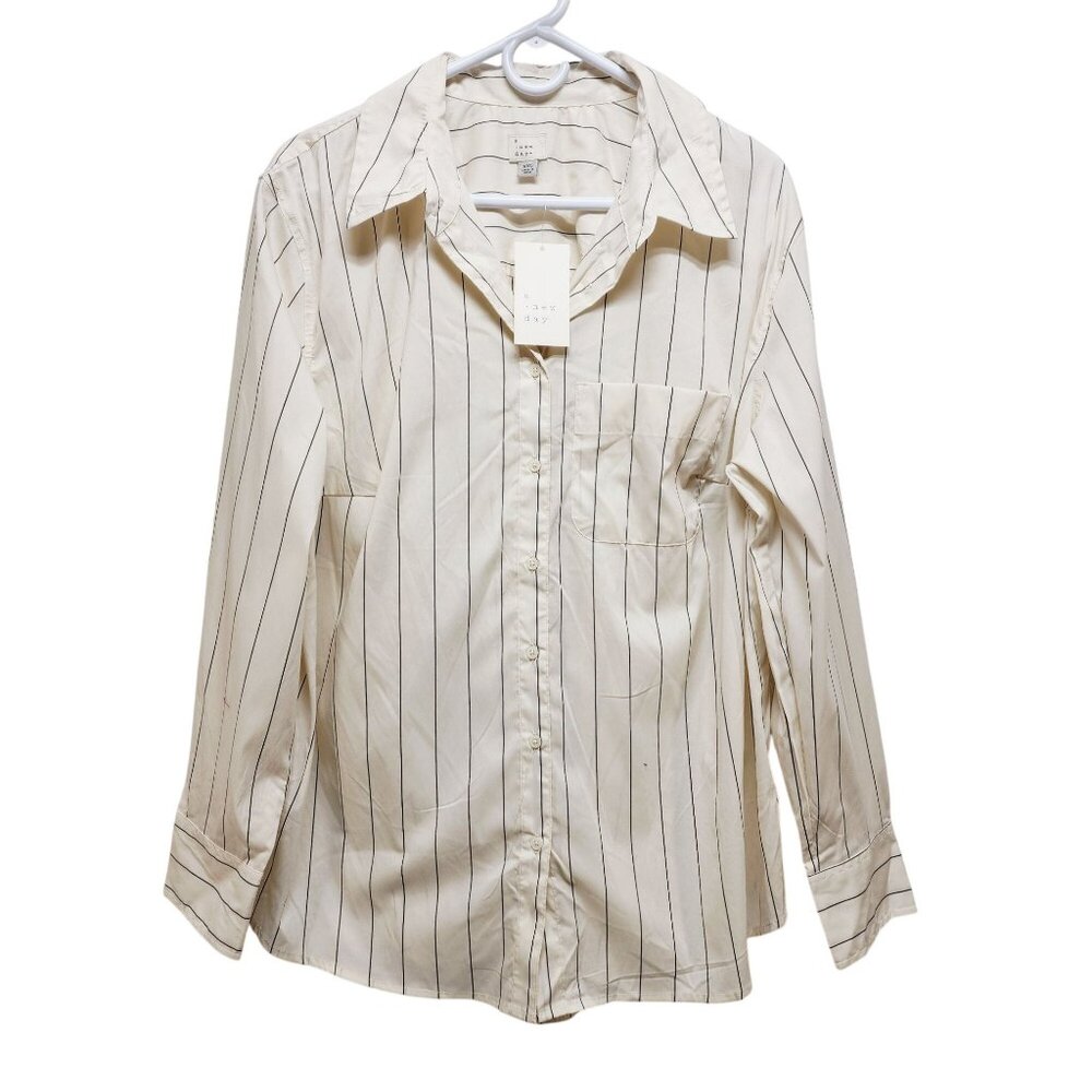 A New Day Womens Button-Down White Long Sleeve Striped Shirt Size XXL